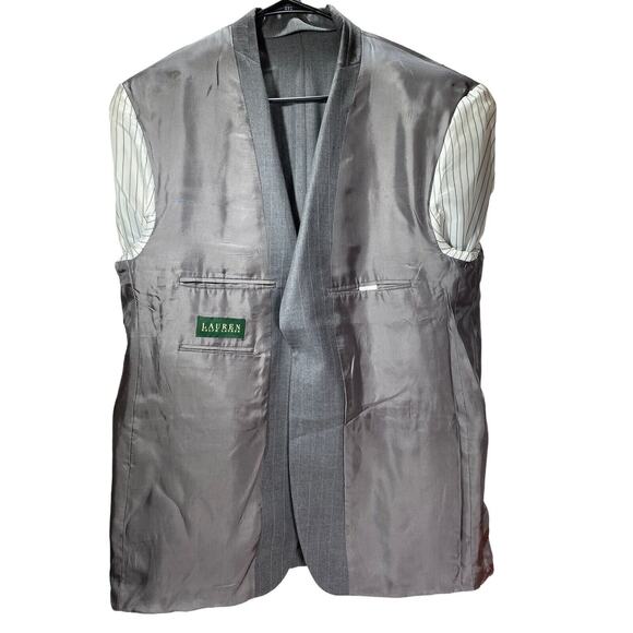 Ralph Lauren Jacket Mens 44R Gray Pinstripe 92% Wool 8% Cashmere Two Button - Picture 11 of 12